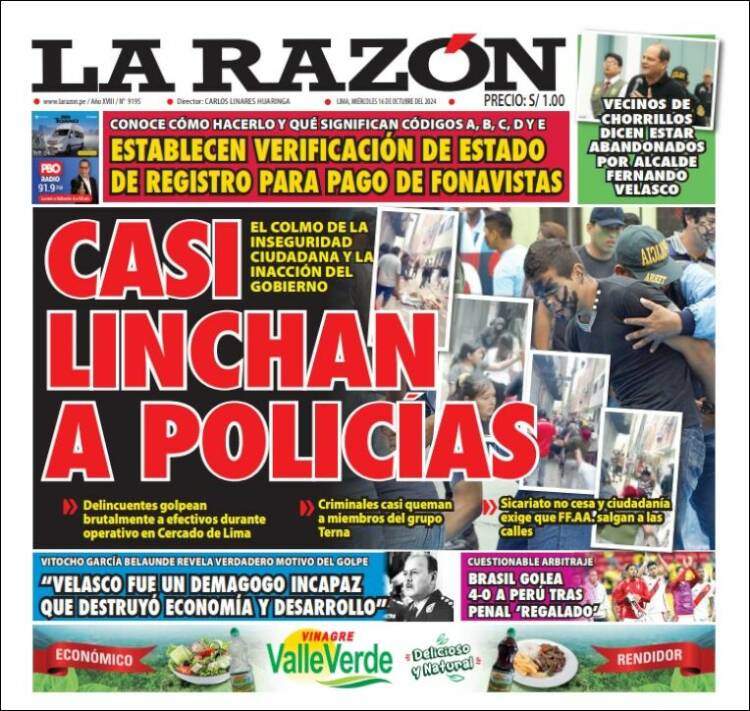 Portada de La Razón (Perú)