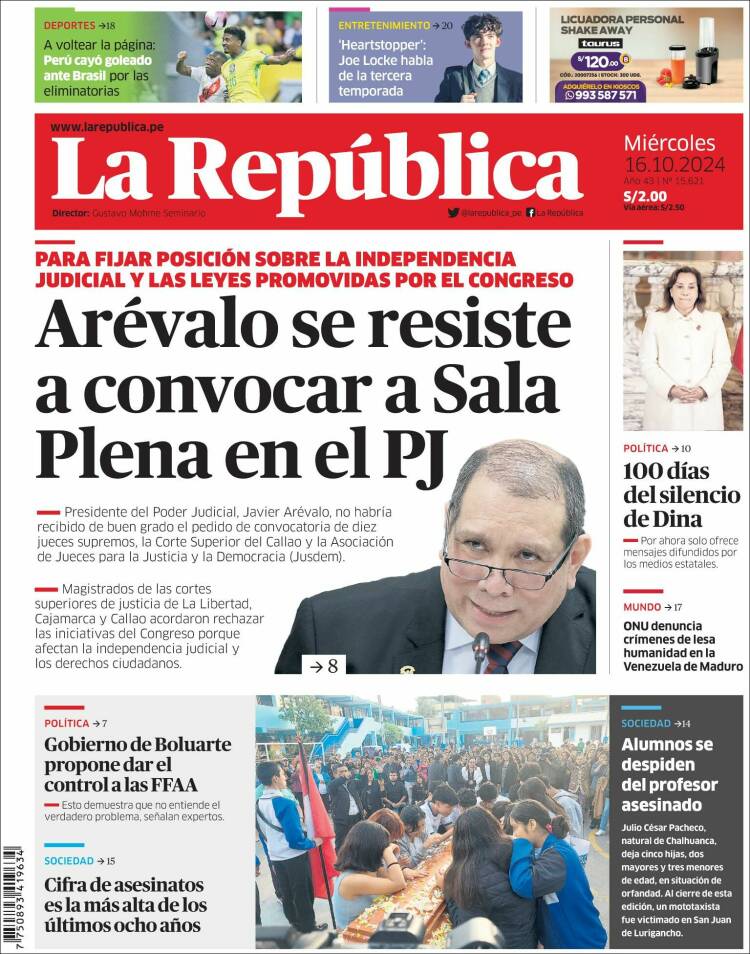 Portada de La Republica (Perú)