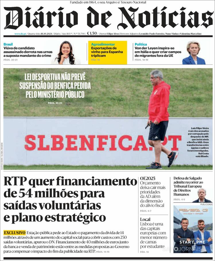 Portada de Diário de Noticias (Portugal)