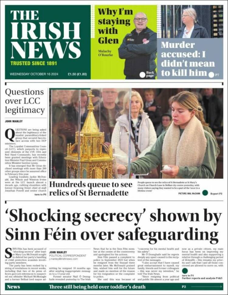 Portada de Irish News (Reino Unido)