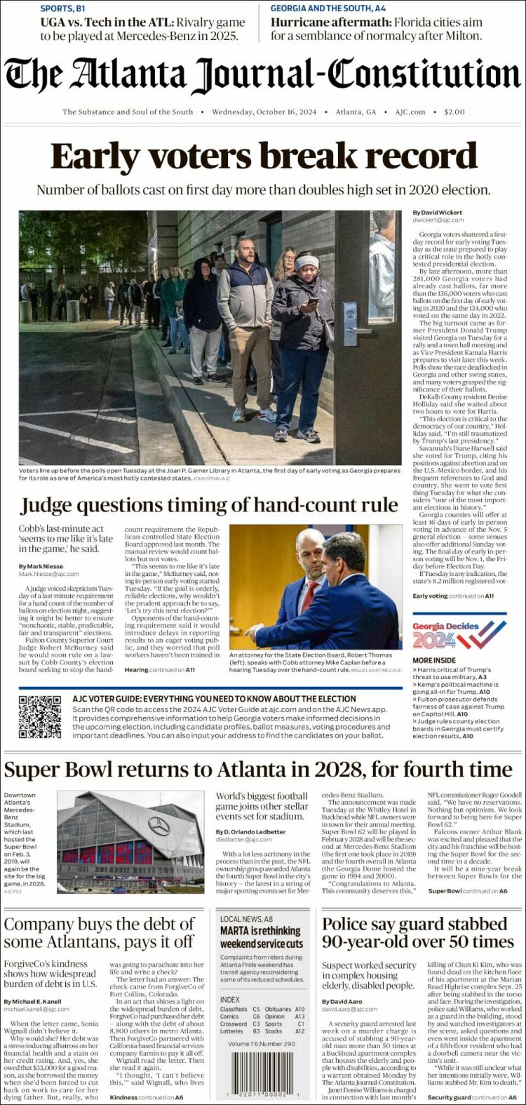 Portada de The Atlanta Journal-Constitution (USA)