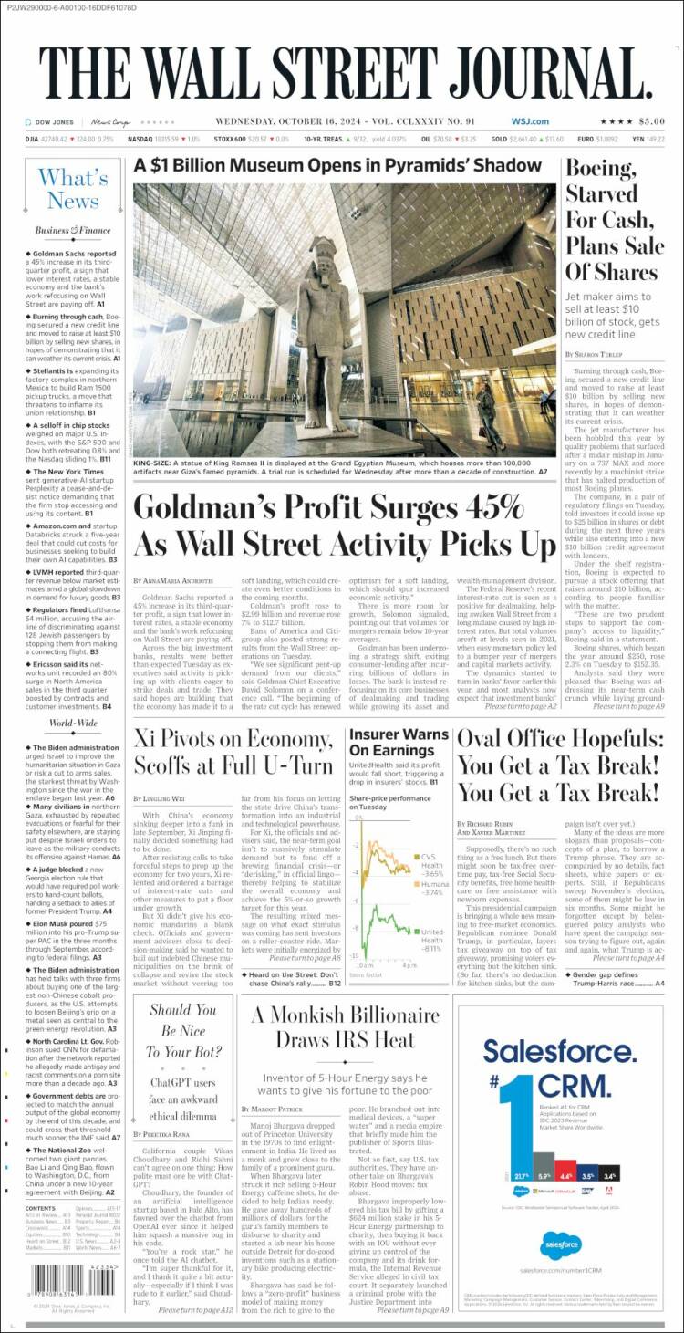 Portada de Wall Street Journal (USA)