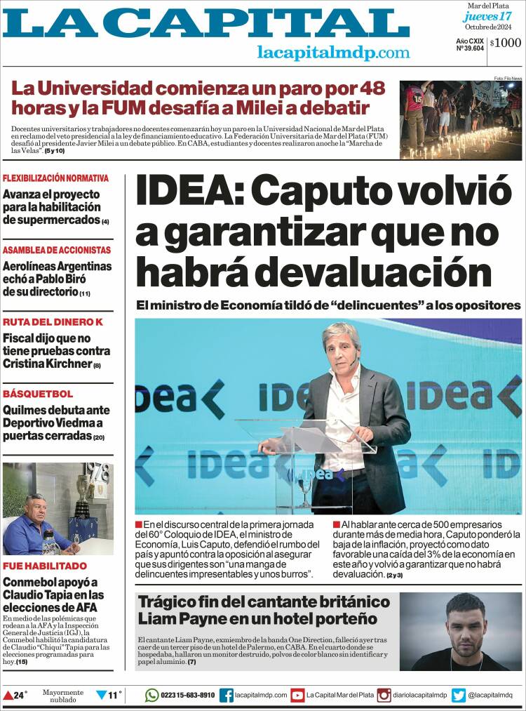 Portada de Diario La Capital - Mar del Plata (Argentina)