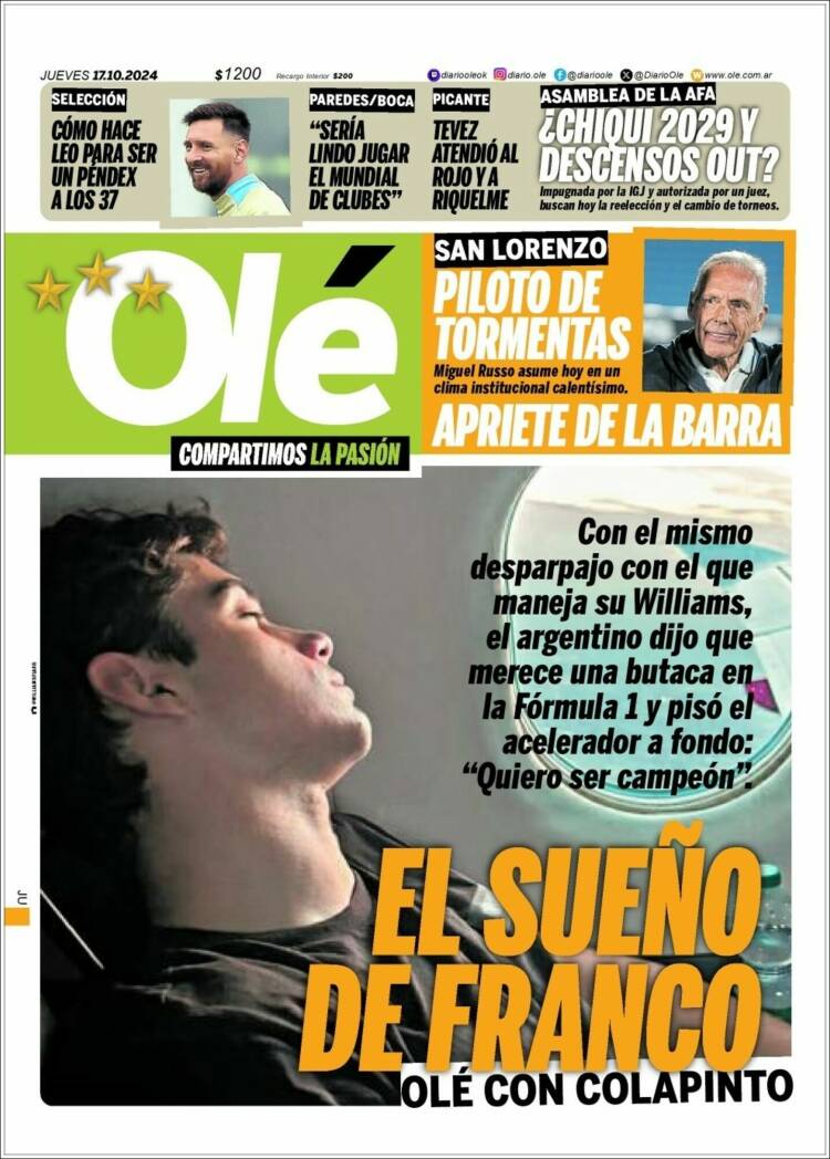 Portada de Olé (Argentina)