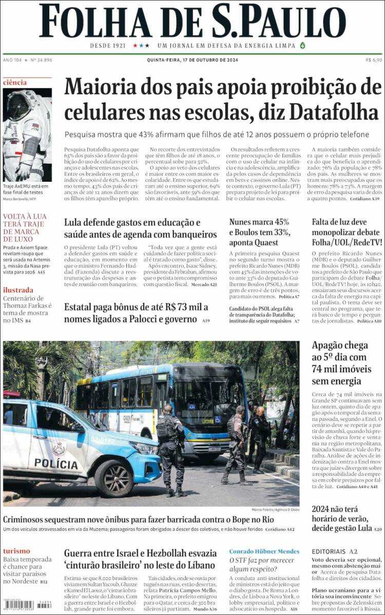 Portada de Folha de São Paulo (Brasil)