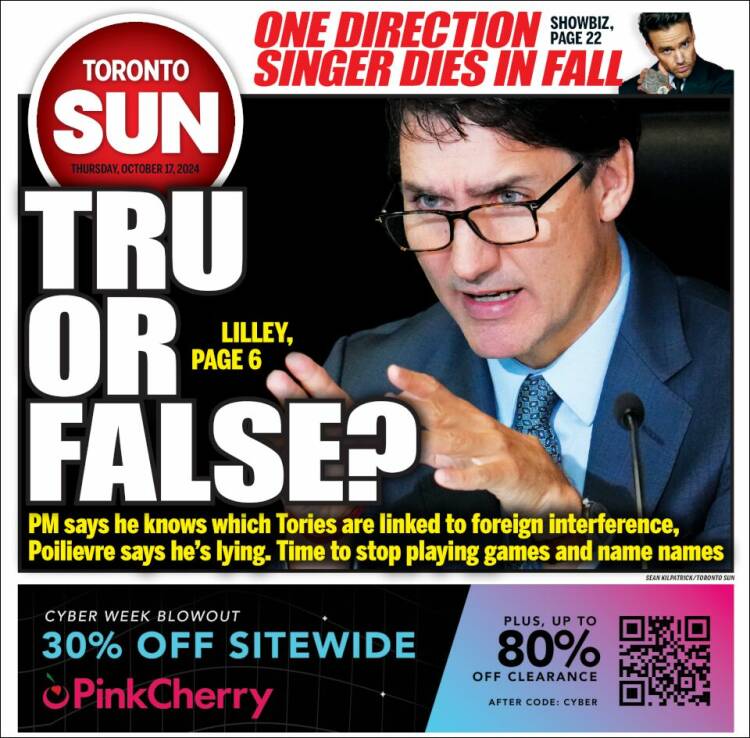 Portada de The Toronto Sun (Canadá)