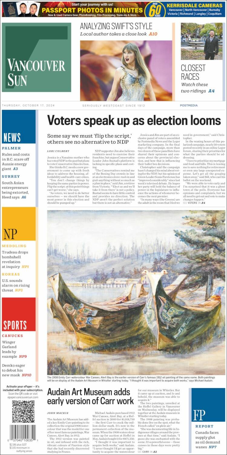 Portada de The Vancouver Sun (Canadá)