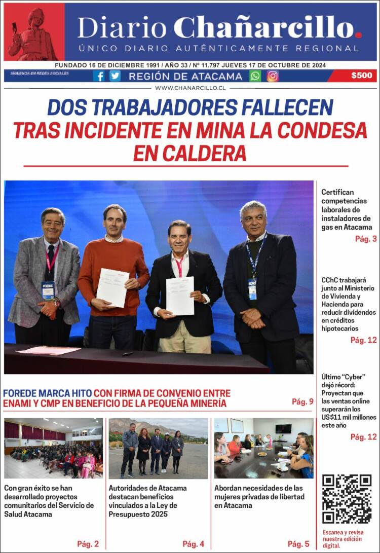 Portada de Diario Chañarcillo (Chile)