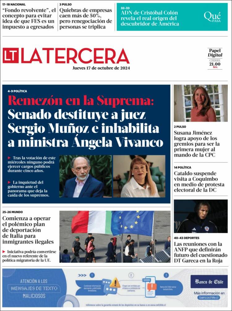 Portada de La Tercera (Chile)