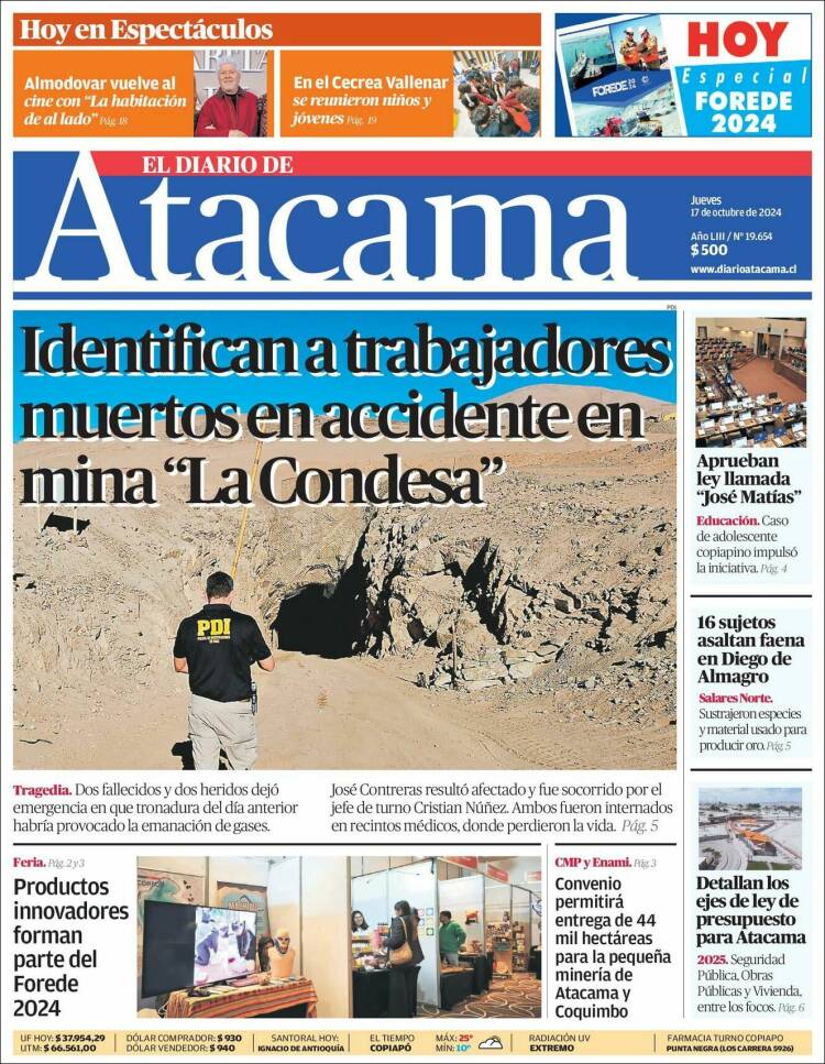 Portada de Diario de Atacama (Chile)