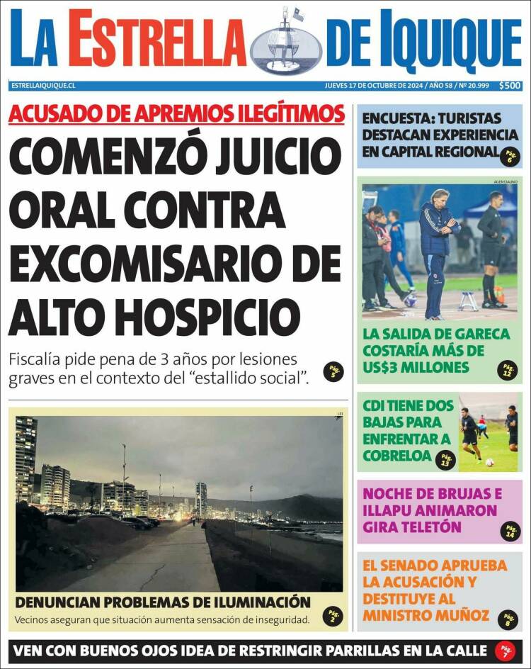 Portada de La Estrella de Iquique (Chile)