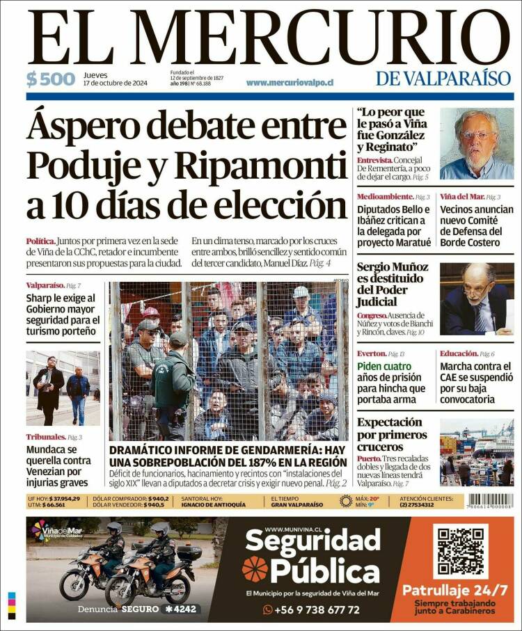 Portada de Mercurio de Valparaiso (Chile)