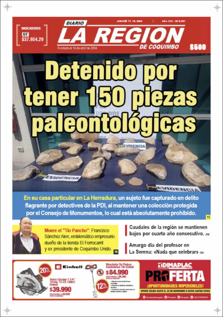 Portada de Diario La Región de Coquimbo (Chile)