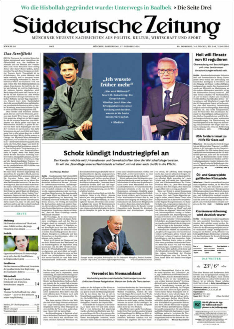 Portada de Sueddeutsche (Alemania)