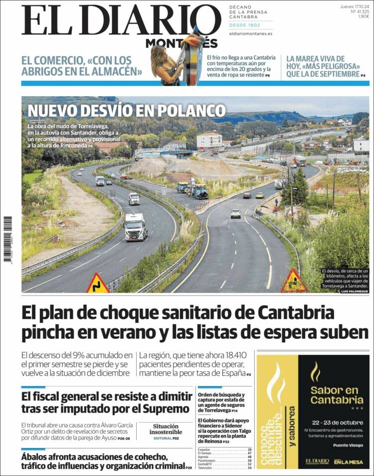 Portada de El Diario Montañés (España)