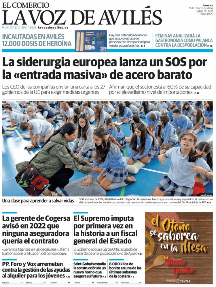 Portada de El Comercio - Avilés (España)