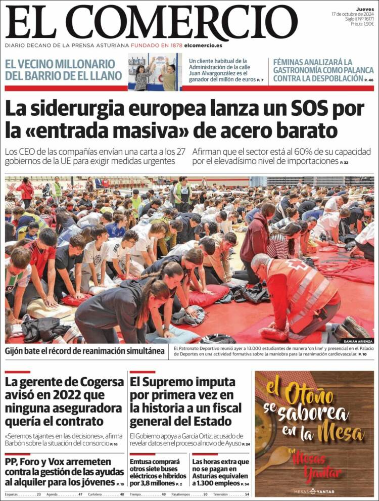 Portada de El Comercio - Gijón (España)