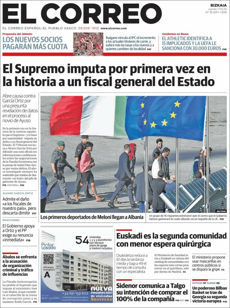 Portada de El Correo (España)