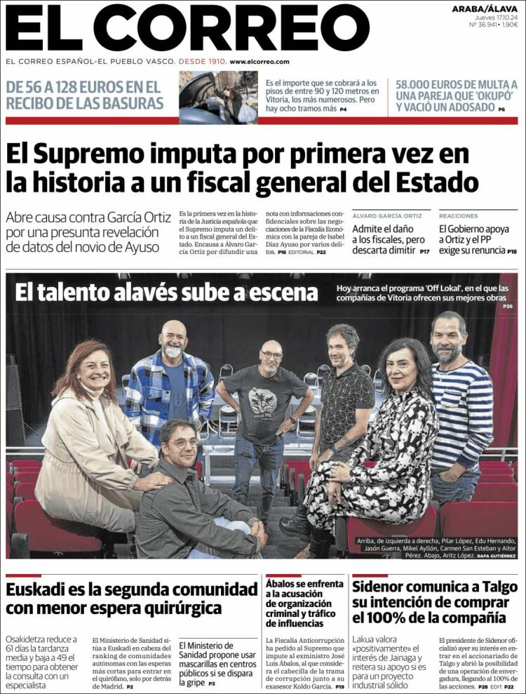 Portada de El Correo - Álava (España)