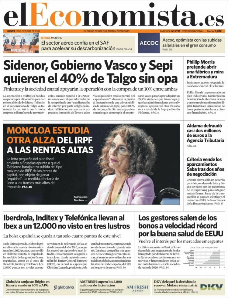 Portada de El Economista (España)