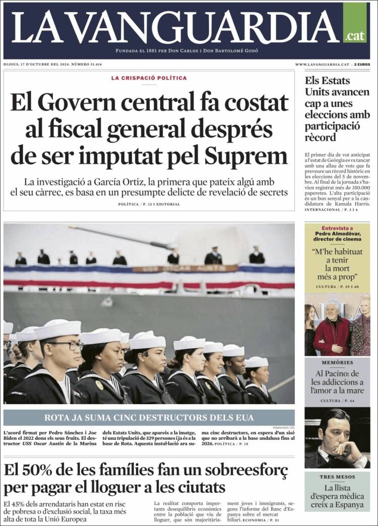 Portada de La Vanguardia (España)