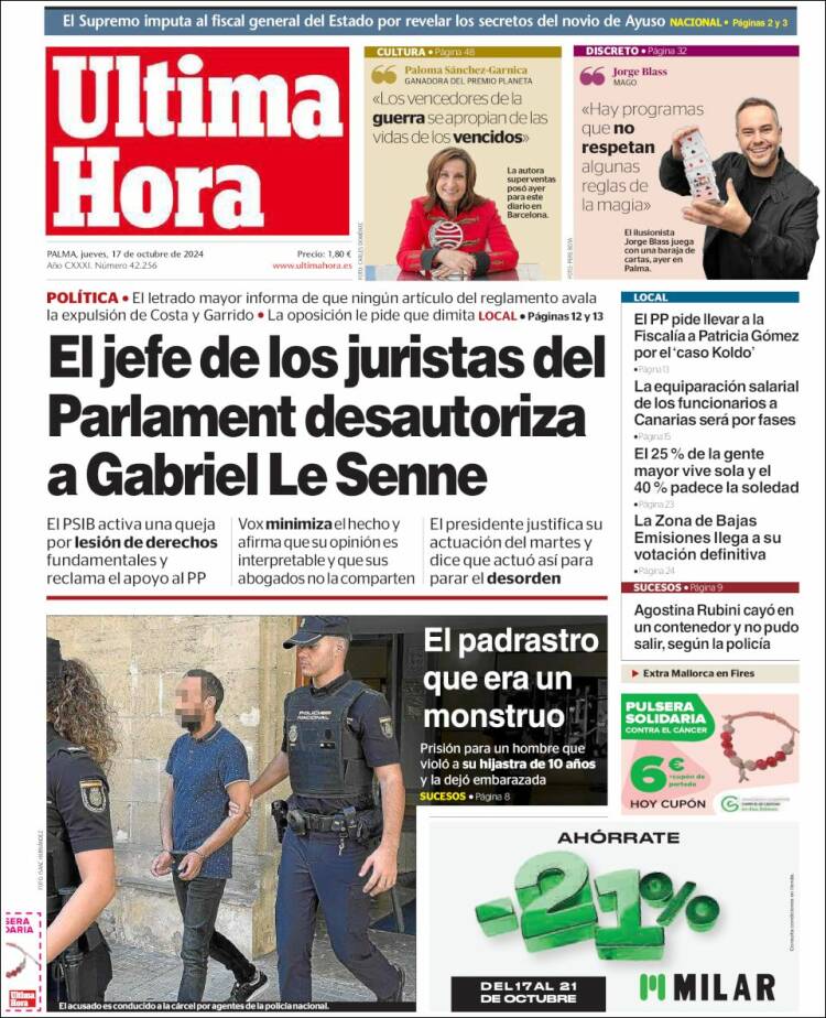 Portada de Última Hora (España)