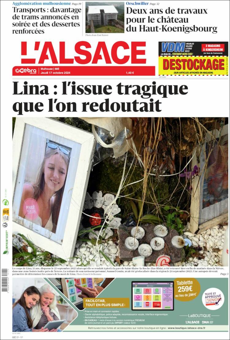 Portada de Journal L'Alsace (Francia)