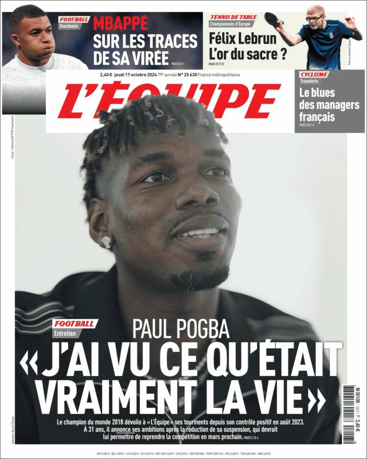 Portada de L'Equipe (Francia)