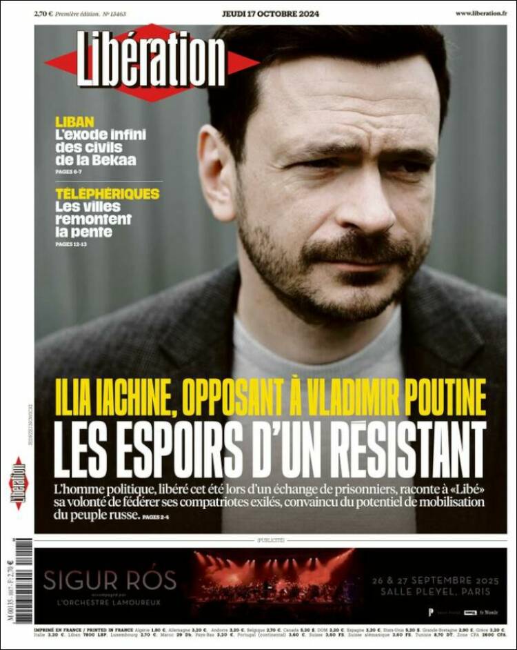 Portada de Libération (Francia)