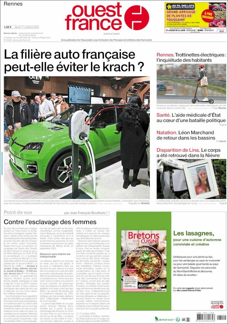 Portada de Ouest France (Francia)