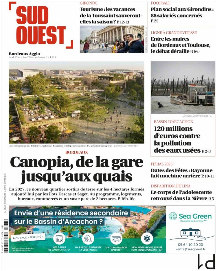 Portada de Sud Ouest (Francia)