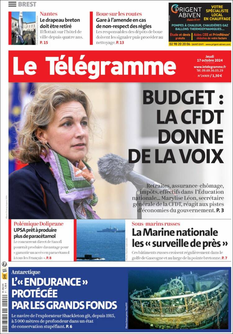 Portada de Télégramme (Francia)