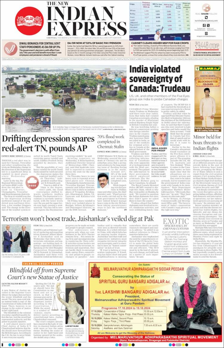 Portada de New Indian Express (India)