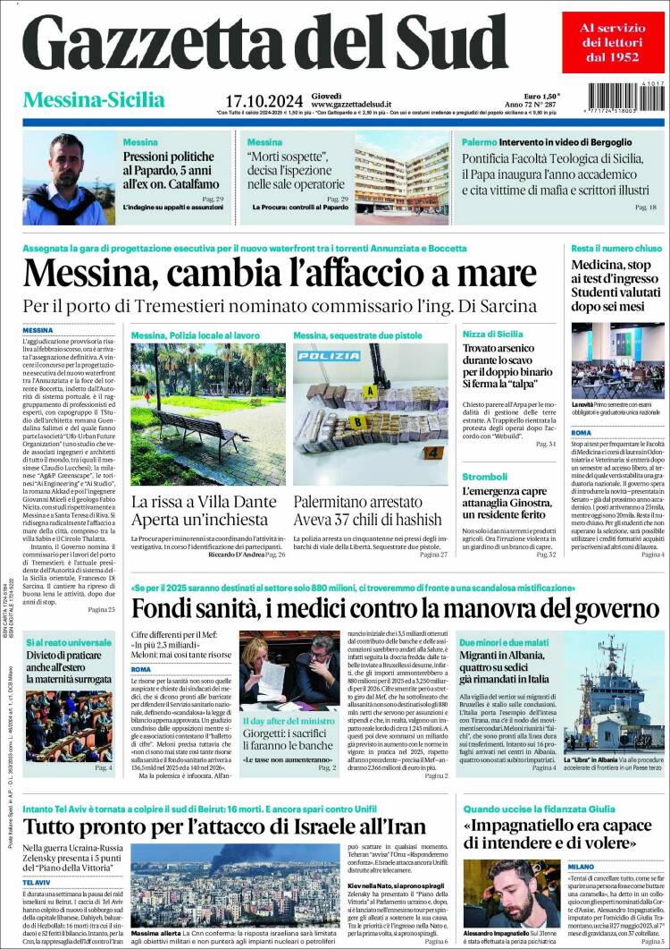 Portada de Gazzetta del Sud (Italia)