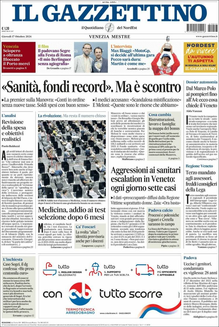 Portada de Il Gazzettino (Italia)