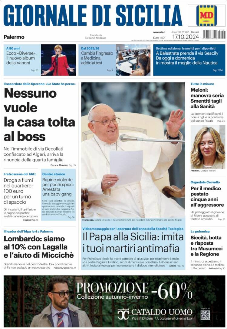 Portada de Giornale di Sicilia (Italia)