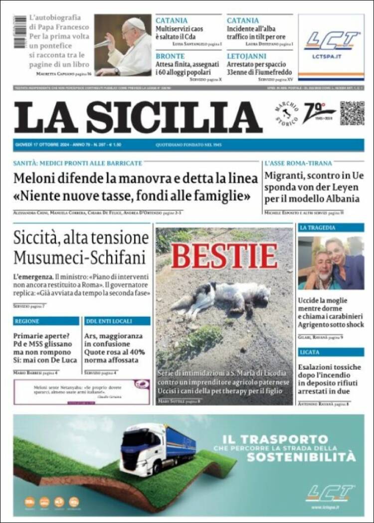 Portada de La Sicilia (Italia)