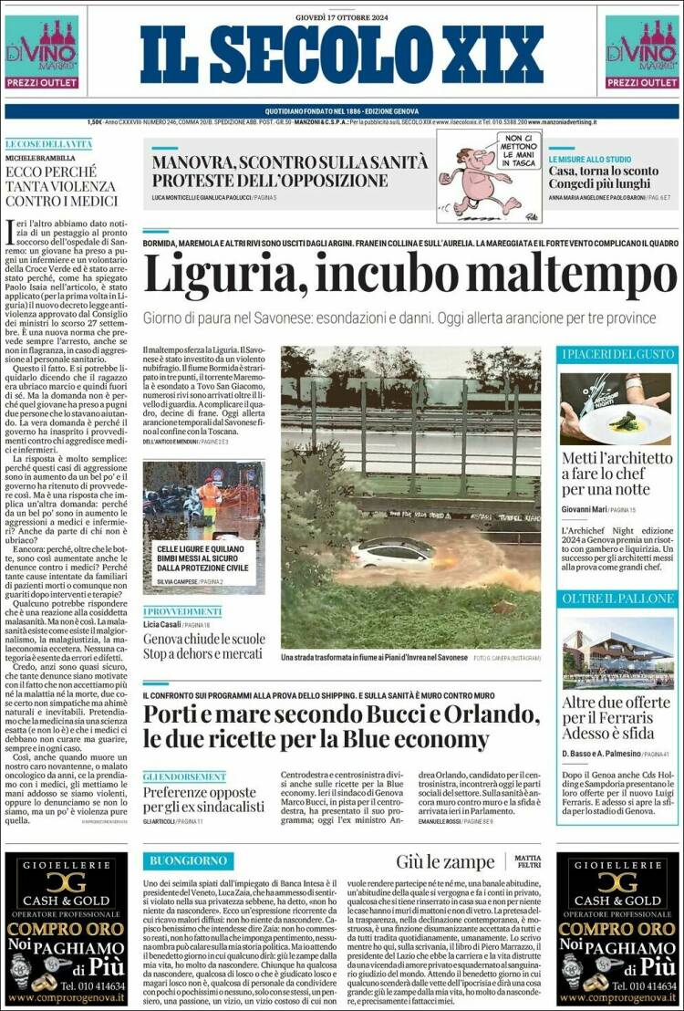 Portada de Il Secolo XIX (Italia)