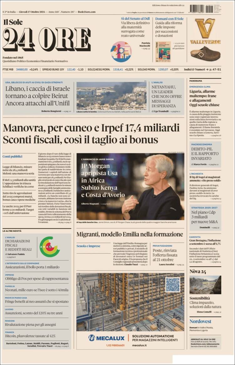 Portada de Il Sole 24 ORE (Italia)