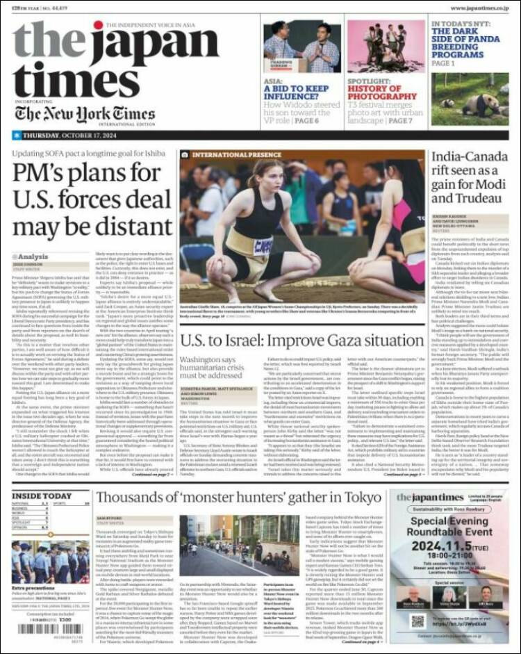 Portada de The Japan Times (Japón)