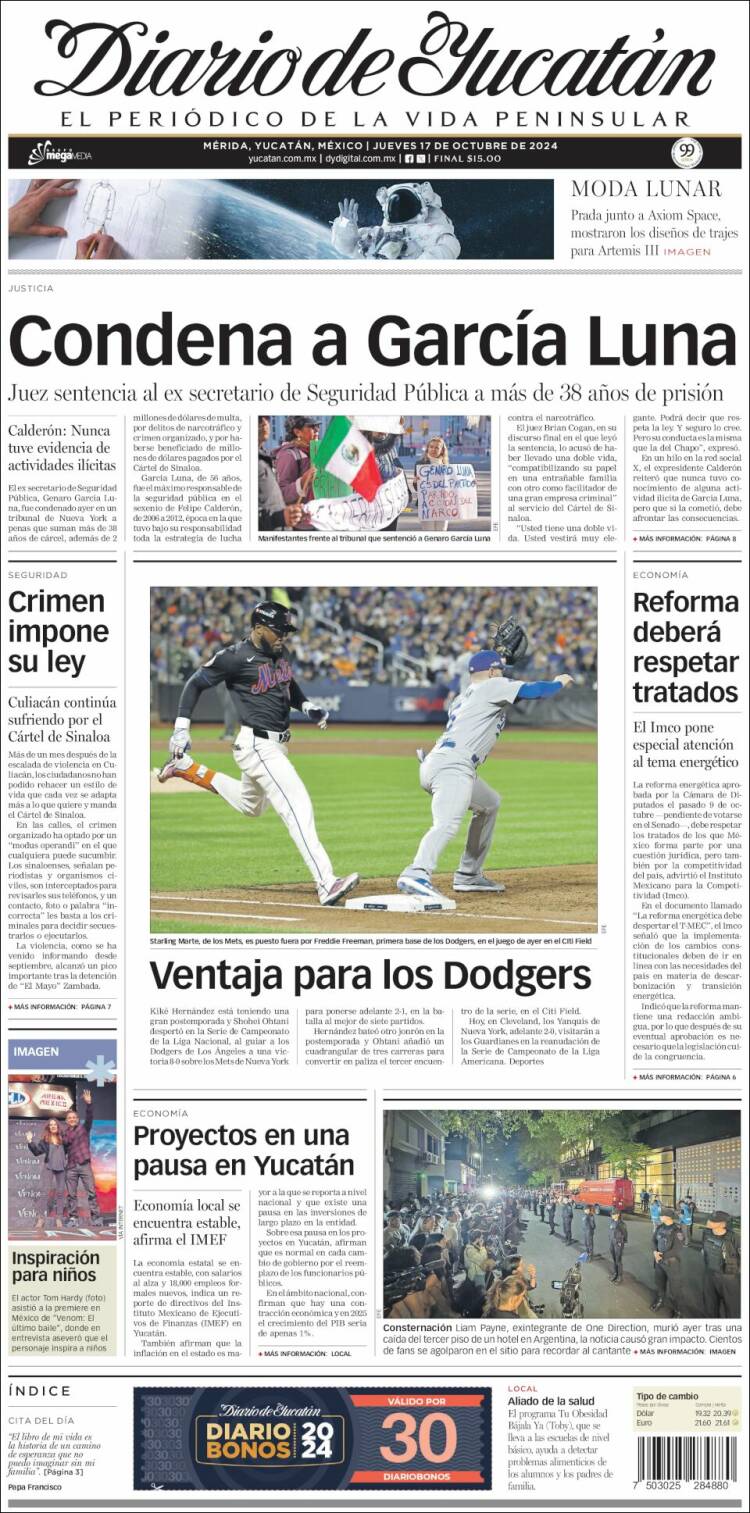 Portada de Diario de Yucatán (México)