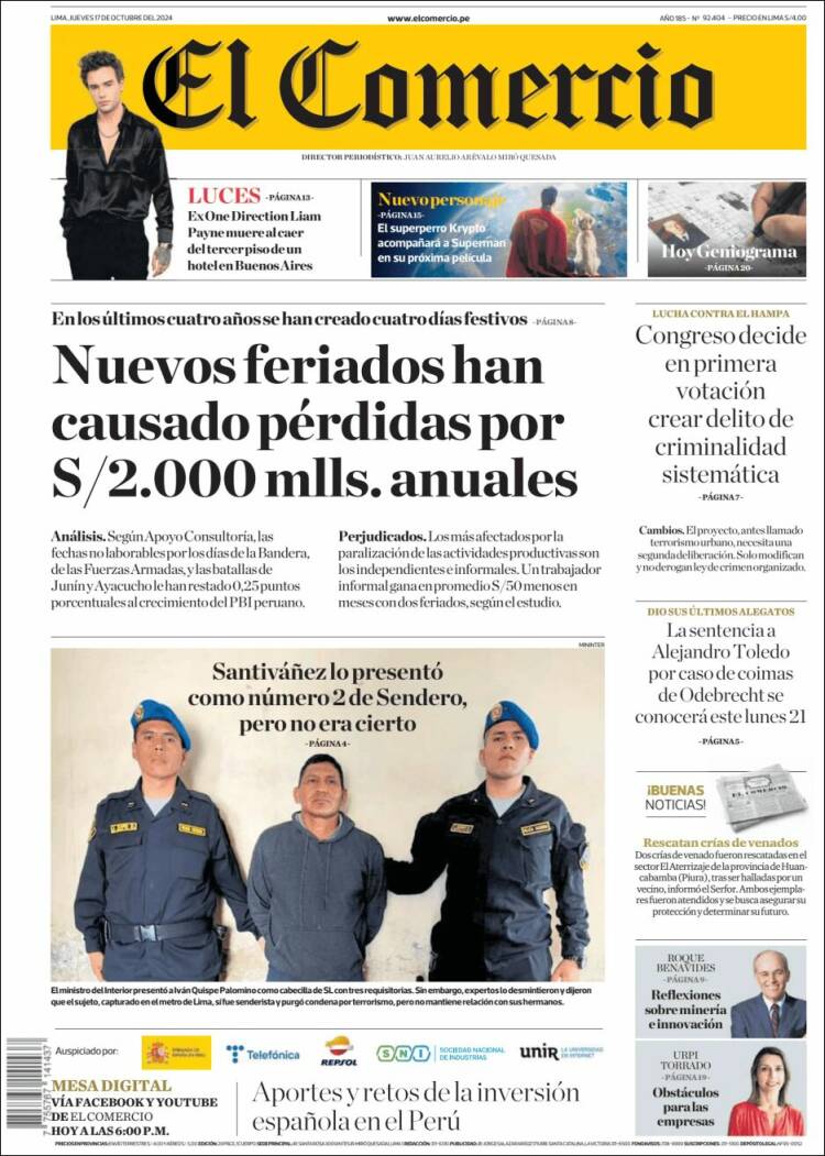 Portada de El Comercio (Perú)