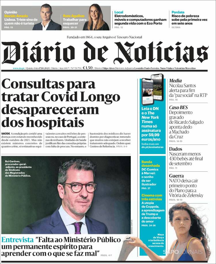 Portada de Diário de Noticias (Portugal)