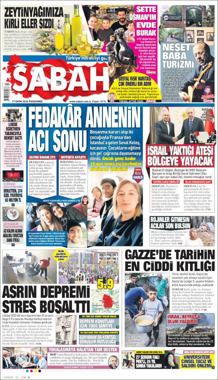 Portada de Sabah (Turquía)