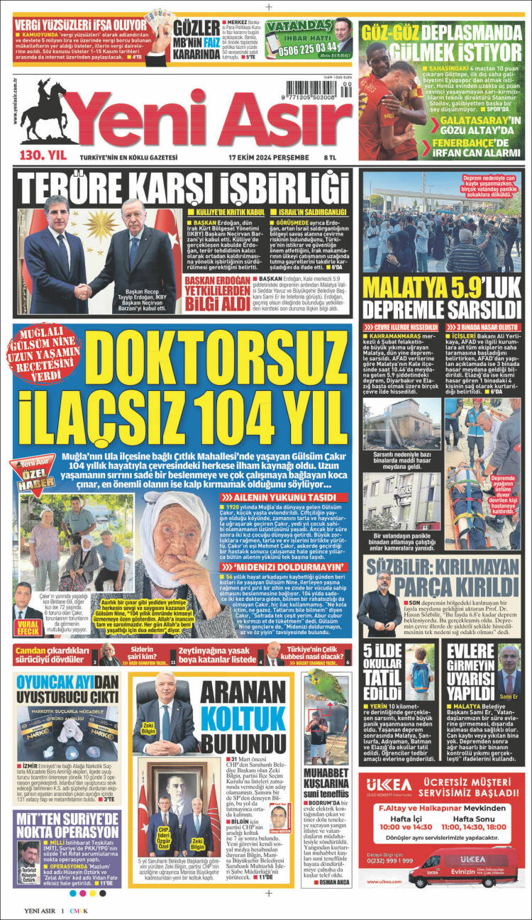 Portada de Yeni Asır (Turquía)