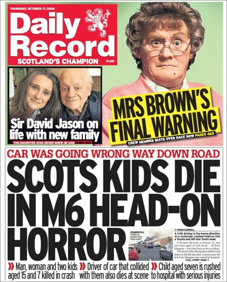 Portada de Daily Record (Reino Unido)