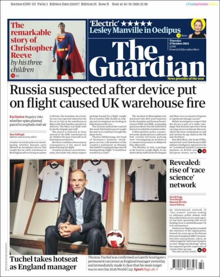 Portada de The Guardian (Reino Unido)