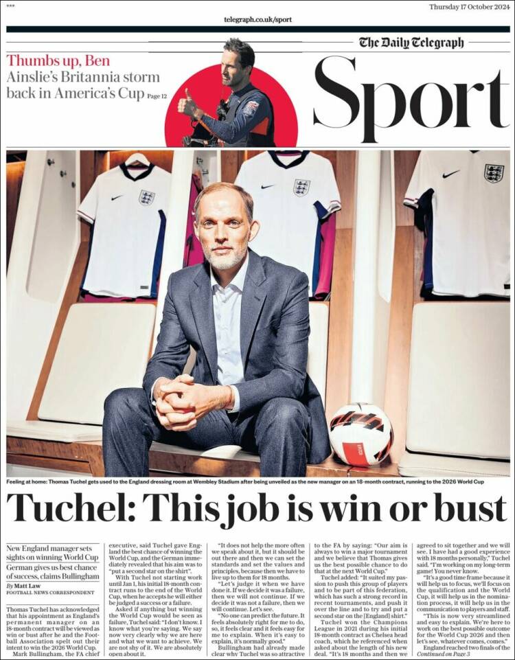 Portada de Telegraph Sport (Reino Unido)