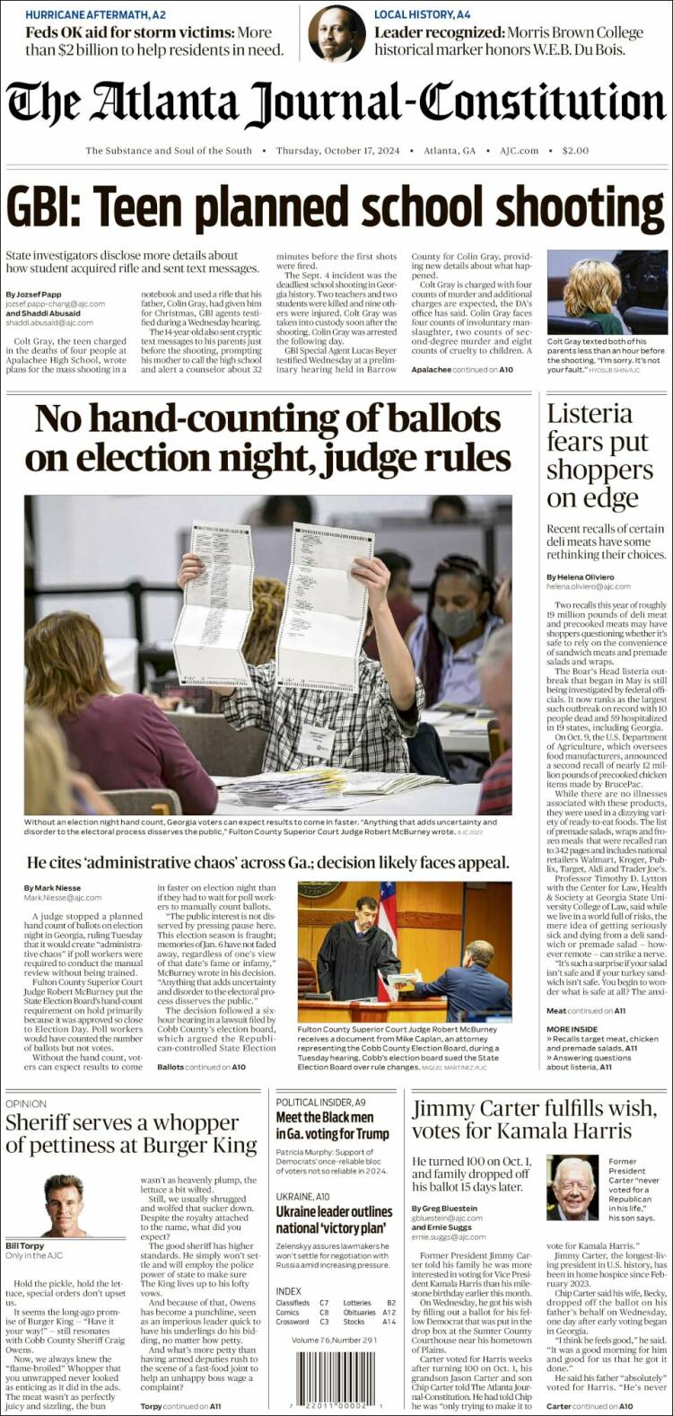 Portada de The Atlanta Journal-Constitution (USA)