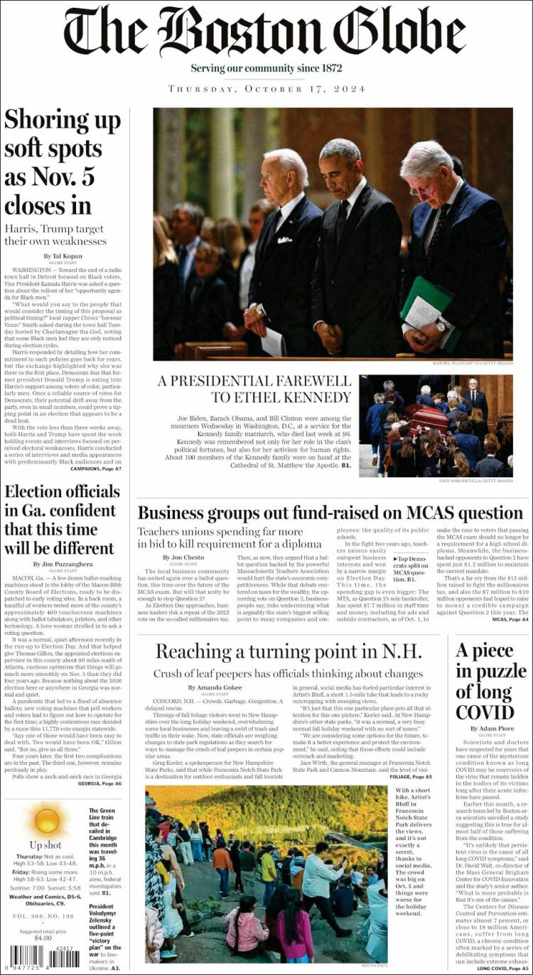 Portada de Boston Globe (USA)